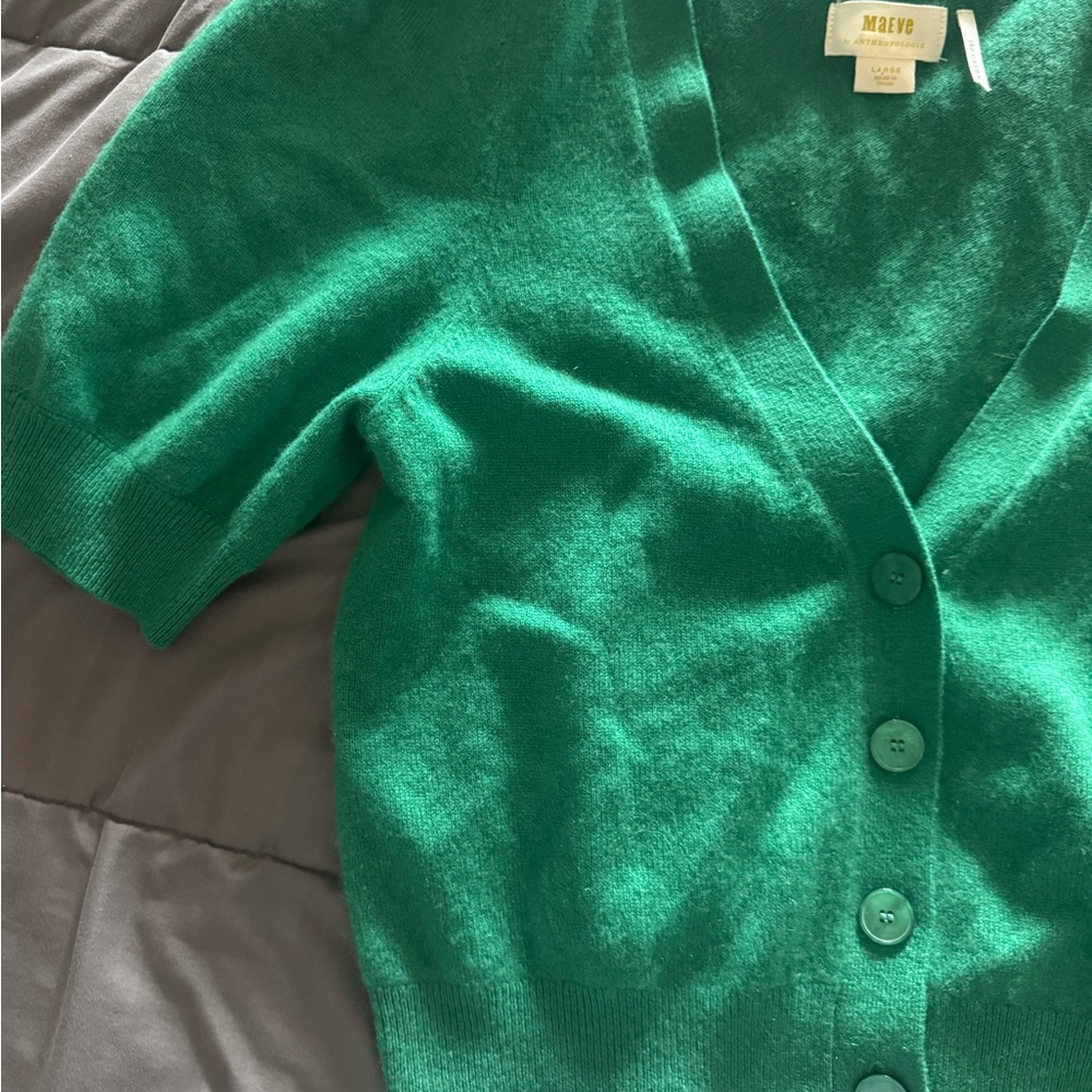 Maeve Green Button-Up Cashmere Sweater